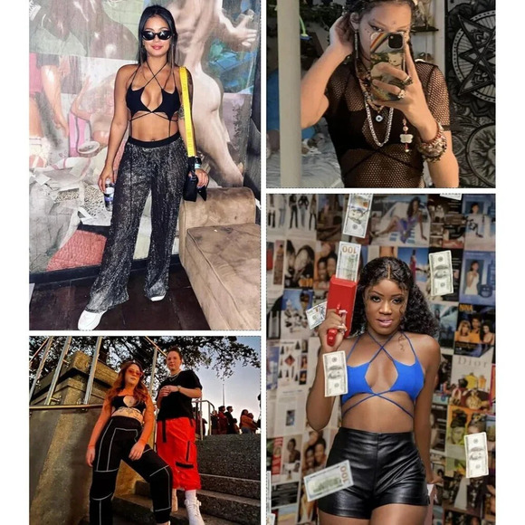 Women Sexy Halter Party Dance Bra Strappy  Crisscross Wrap Tie Music Outfit - Picture 6 of 7